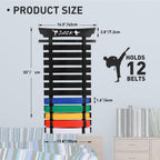 Winartton 12 Belts Karate Belt Display Rack With Stickers, Martial Arts Belt Display Holder, Taekwondo Belt Jiu Jitsu Belt Bjj B