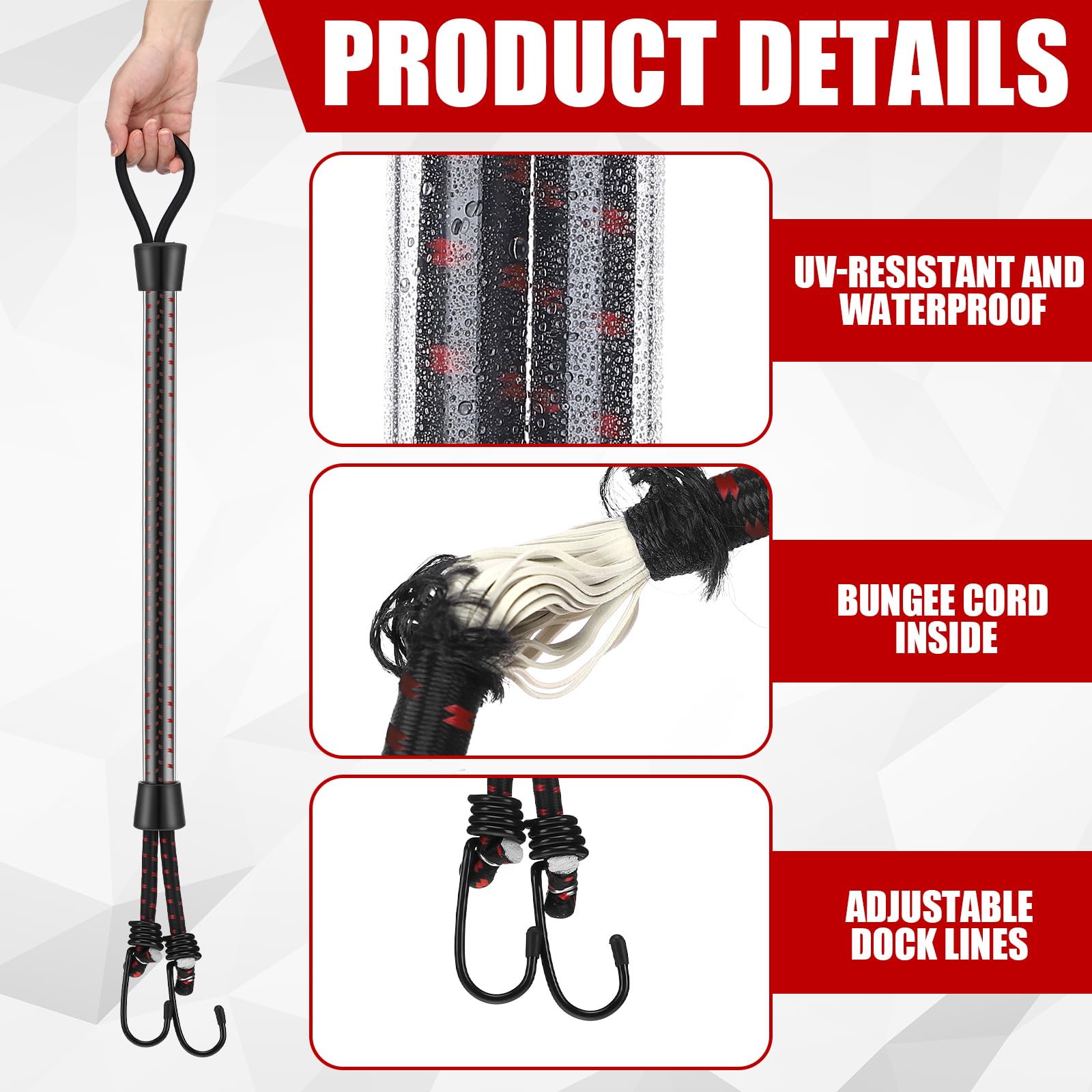 Tandefio 2 Pcs Dock Rods For Boat Docking 16 Inch Dock Boat Mooring Poles, Bungee Lines With Hook, Speedboat Accessories For Men