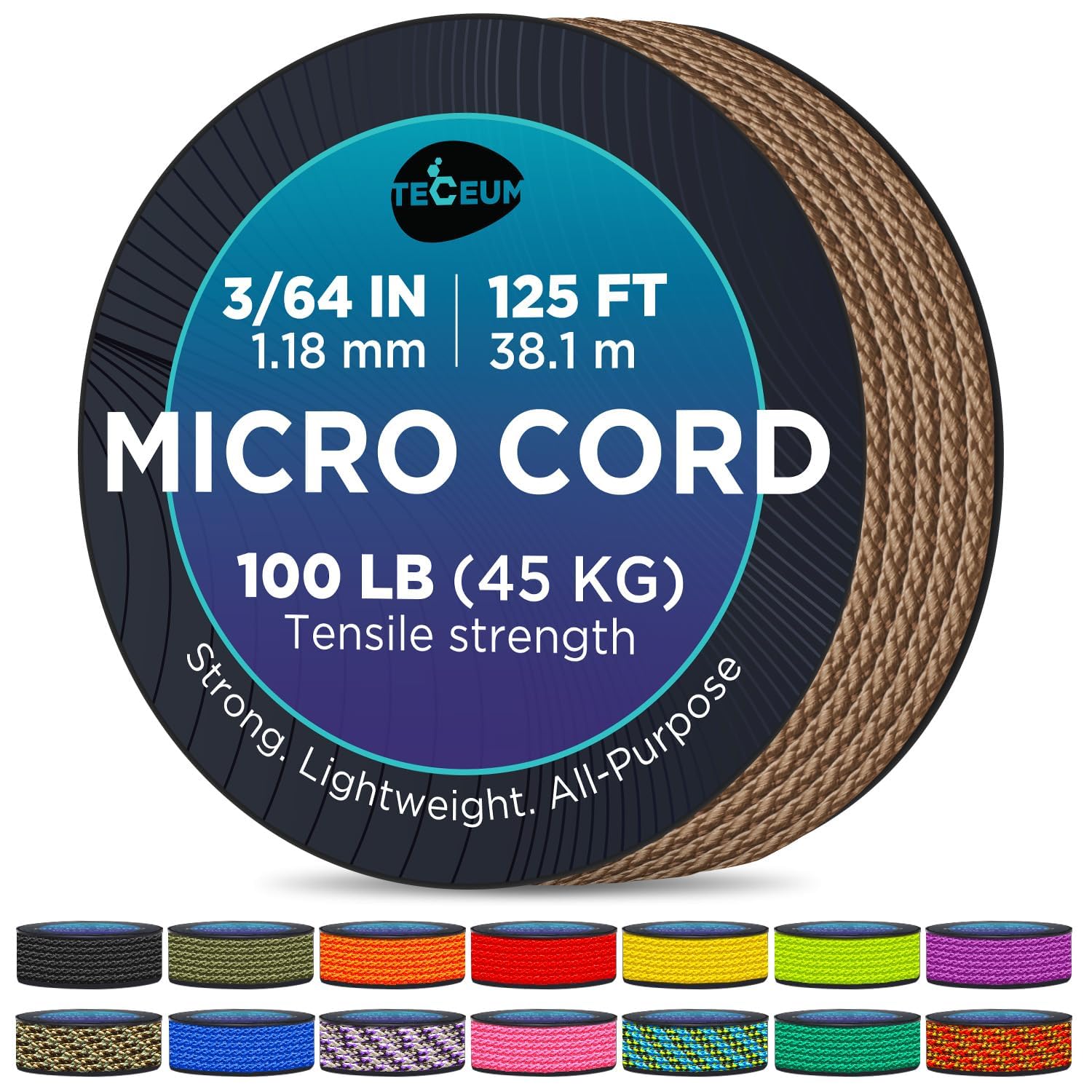 Teceum Micro Paracord - Coyote Brown - 1.18 Mm X 125 Ft - Micro Utility Cord - Thin Braided Paracord Rope Nylon Polyester - Wind
