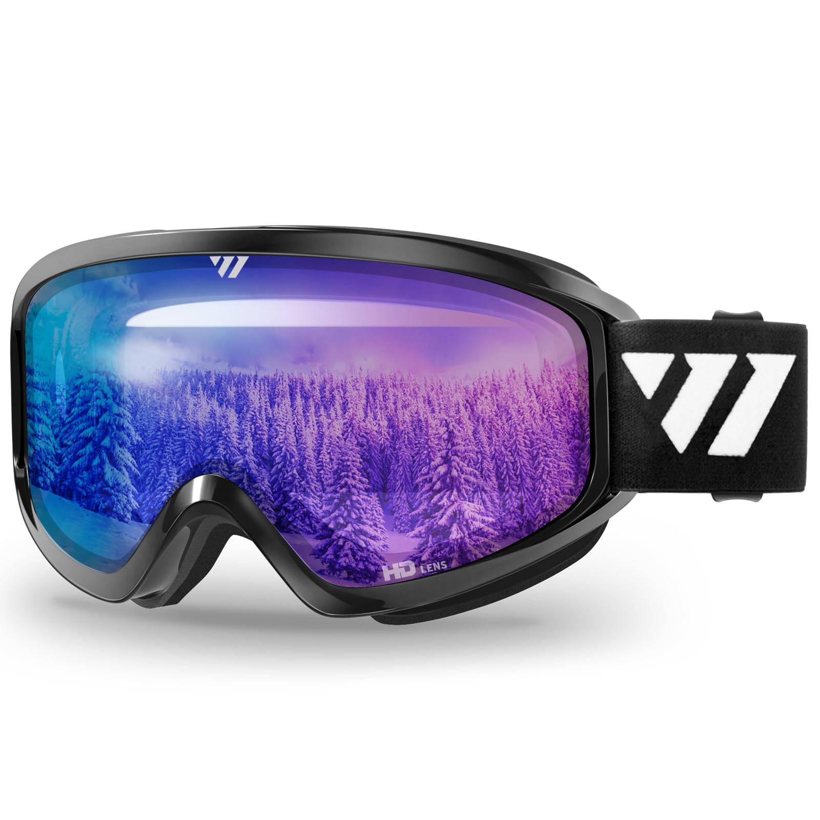Wiston Ski Goggles - Otg Snow/Snowboard Goggles For Men, Women & Youth - 100% Uv Protection (Black Frame/Light Purple Lens)