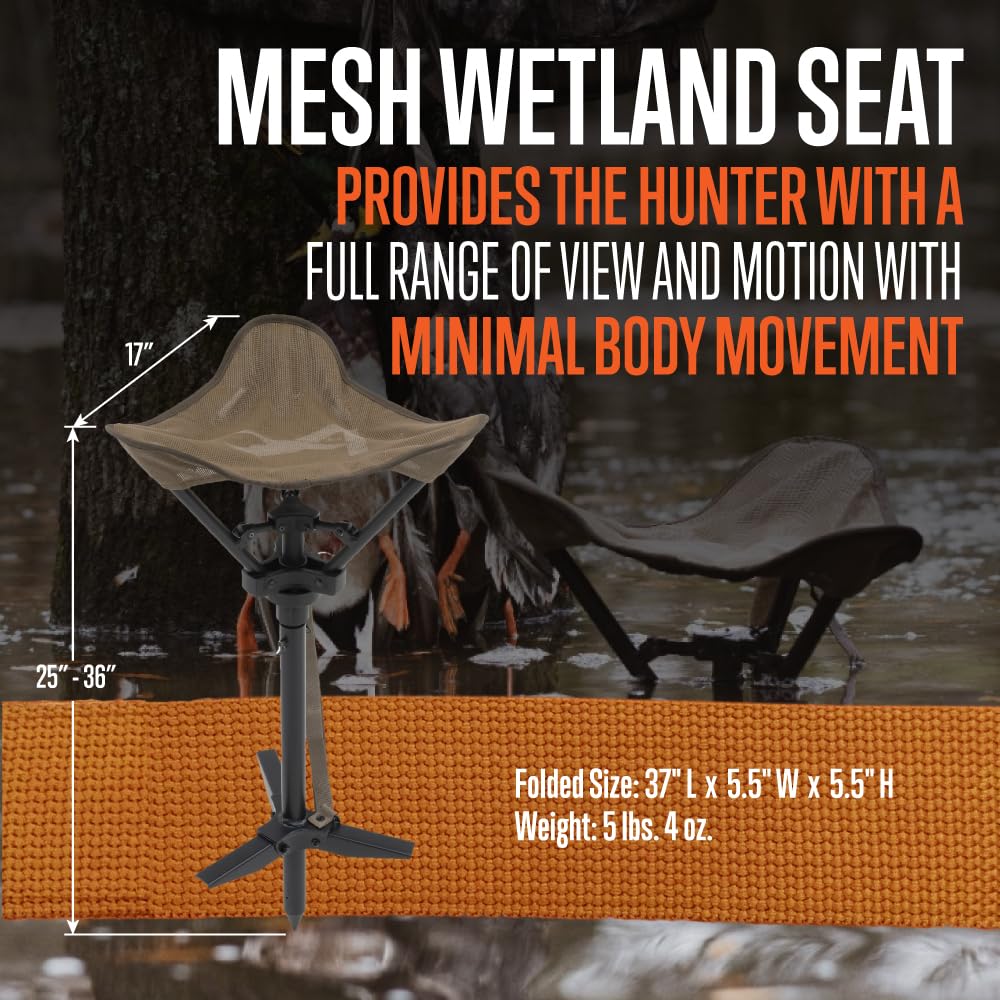 Alps Outdoorz Mesh Wetland Seat - Lightweight Hunting Chair With 360 Swivel, Aluminum Tubing, Adjustable Height, And Removable S
