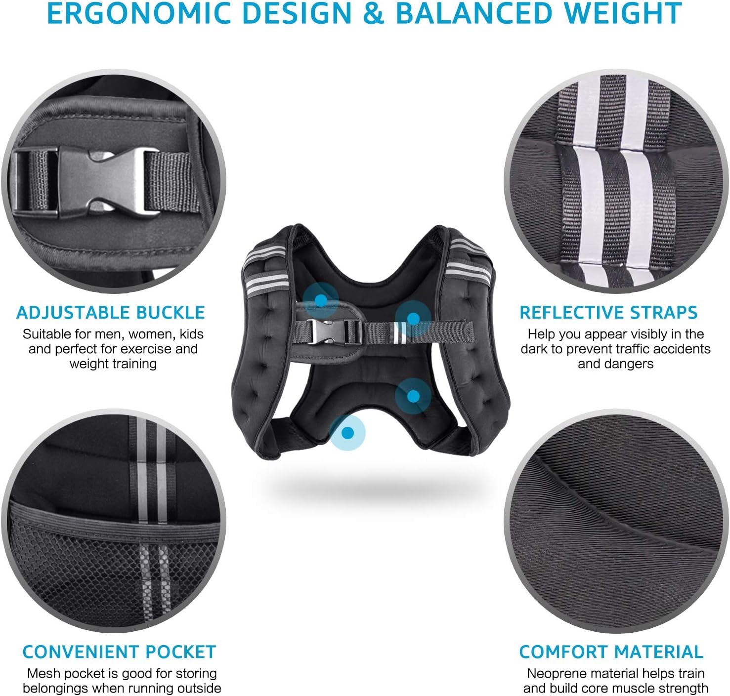 Henkelion Weighted Vest Weight Vest For Men Women Kids Weights Included Body Weight Vests Adjustable For Running Training Workou