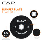 Cap Barbell Best Olympic Bumper Plate Set, Black With White Logo, 15 Lb Pair