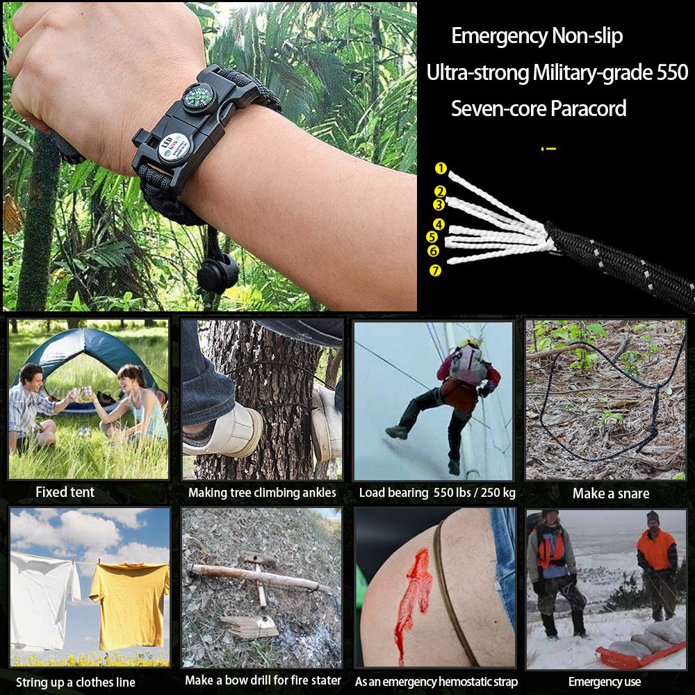 Daarcin Survival Paracord Bracelet,Fire Starter,Waterproof Sos Light, Compass, Whistle, Adjustable Ak87 20 In 1,Outdoor Ultimate