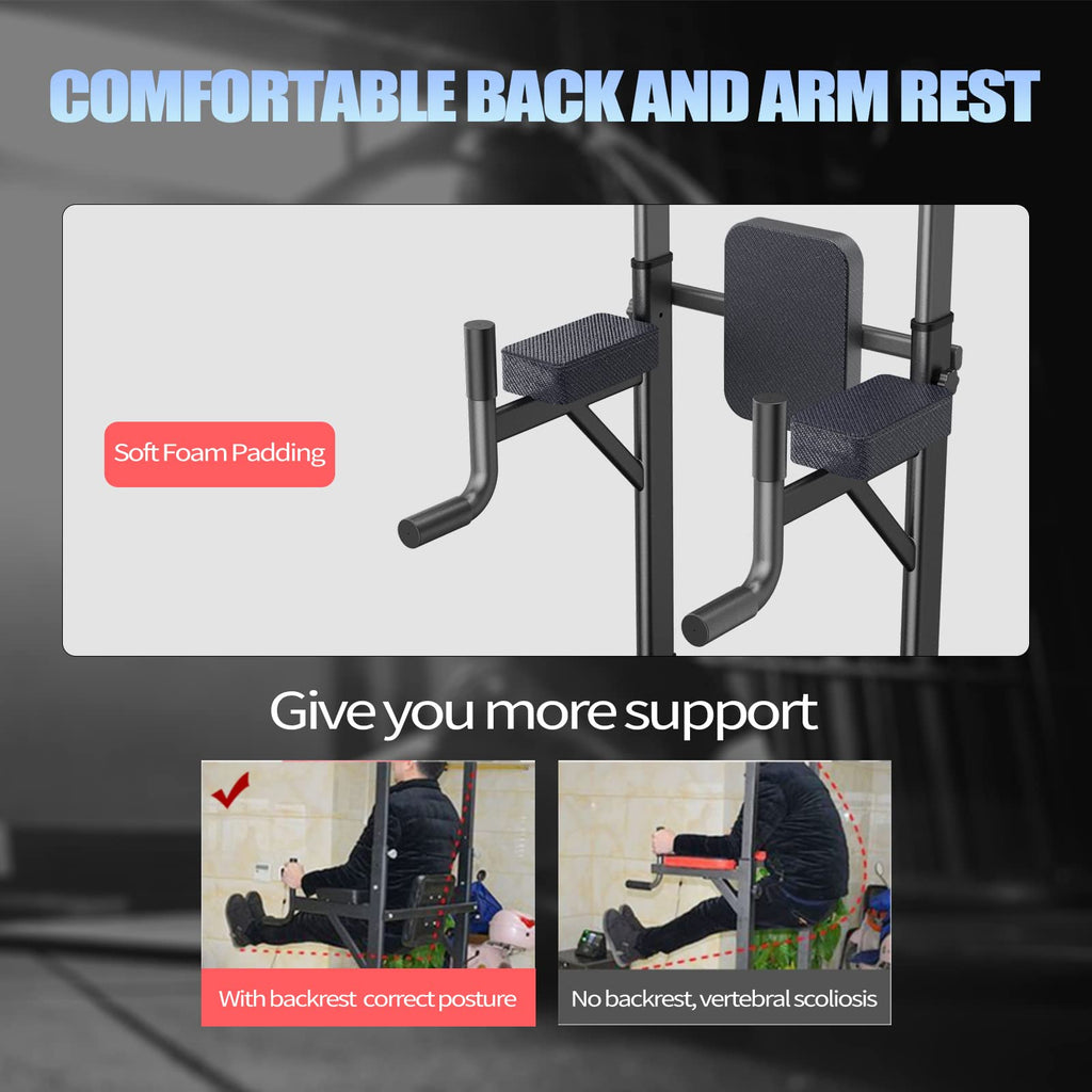 Power Tower Adjustable Height Pull Up Dip Station Multi-Function Home Strength Training Fitness Workout Station For Home Gym (K)