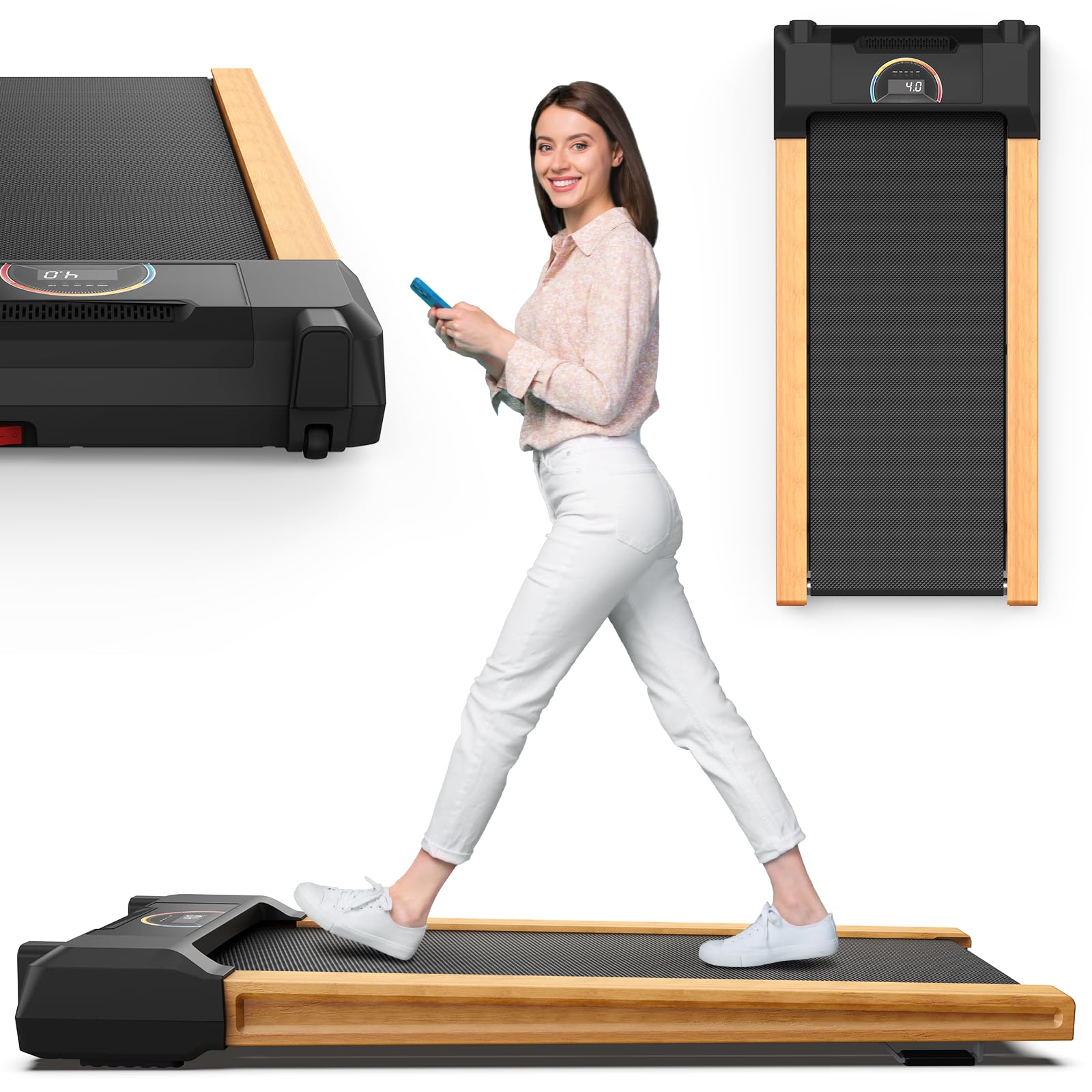 Walking Pad, High Grade Wood Under Desk Treadmill 300Lbs Capacity, Max 2.5 Hp Electric Treadmill For Home Office Installation-Fr