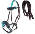 Challenger Horse Western Brown Leather Floral Tooled Bitless Sidepull Bridle Reins 77Rs34Br