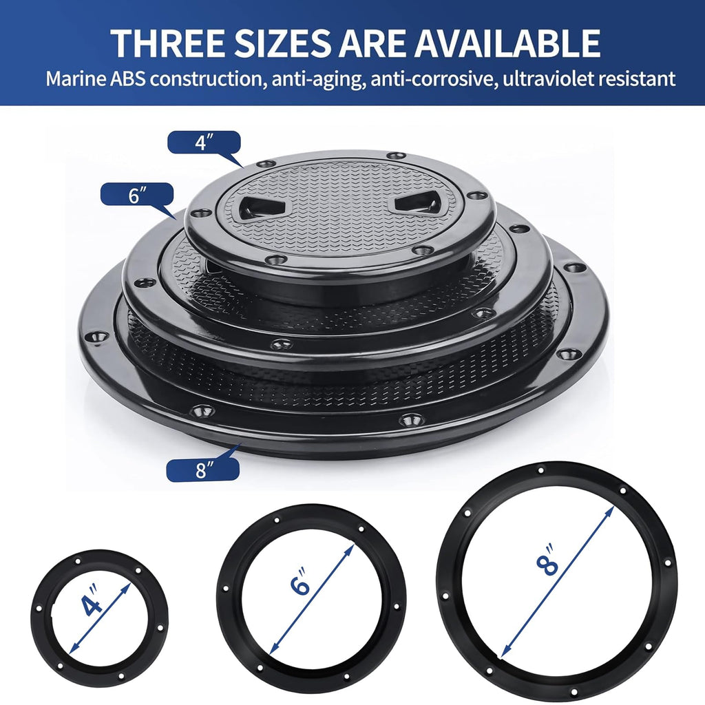 Smartmarine 6 Inch Boat Hatch Cover Black Round Non Slip Inspection Hatch W/Detachable Cover 4'' 6'' 8'' (6'')