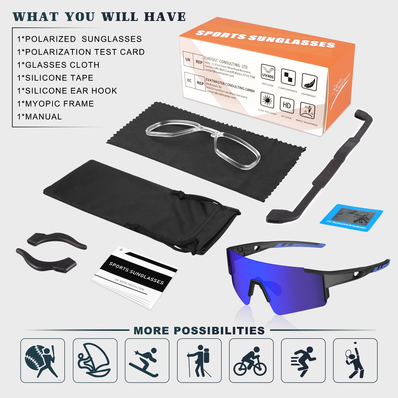 Polarized Sports Sunglasses For Men Women,Running Baseball Fishing Sunglasses,Cycling Mtb Bike Glasses Uv400