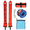 Scuba Diving SMB Kit, 4FT DSMB Surface Marker Buoy, 49ft Finger Spool Reel+Bolt Snap&Mesh Storage Bag, High-Visibility Safety Si