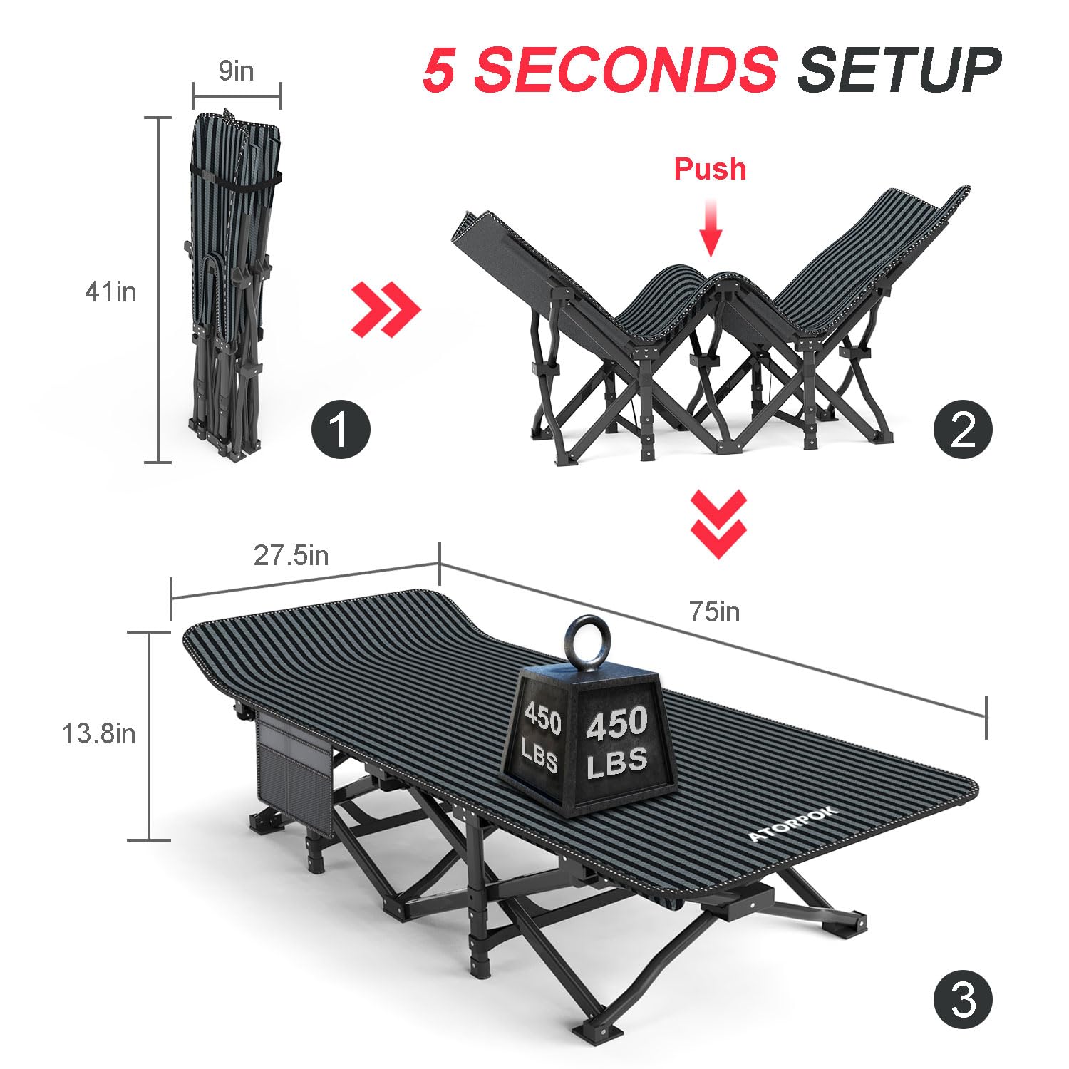 Atorpok Camping Cot For Adults With Cushion Comfortable, Tent Folding Cot For Sleeping, Lightweight Folding Bed With Carry Bag F