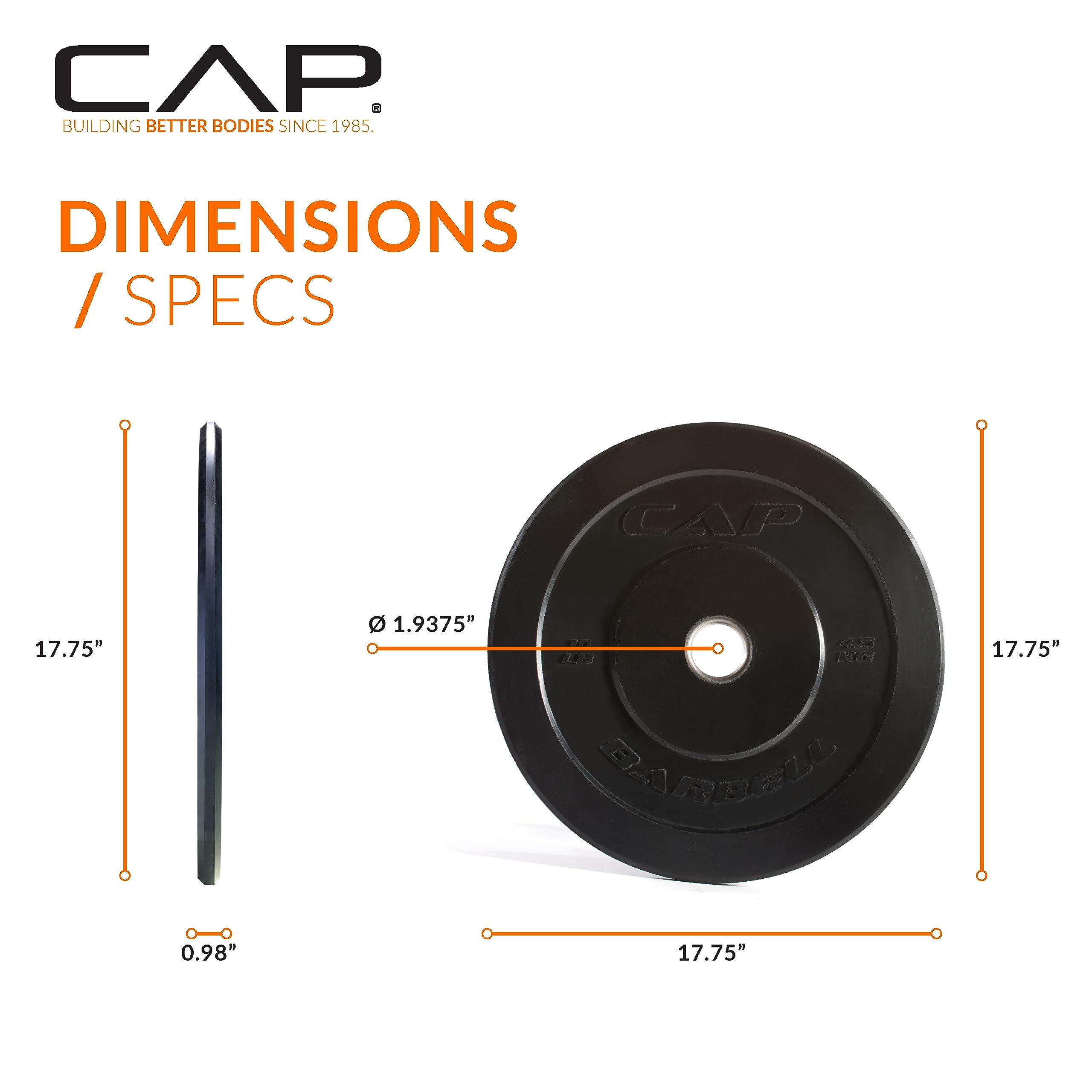 Cap Barbell Better Olympic Bumper Plate Set, Black, 10 Lb Pair
