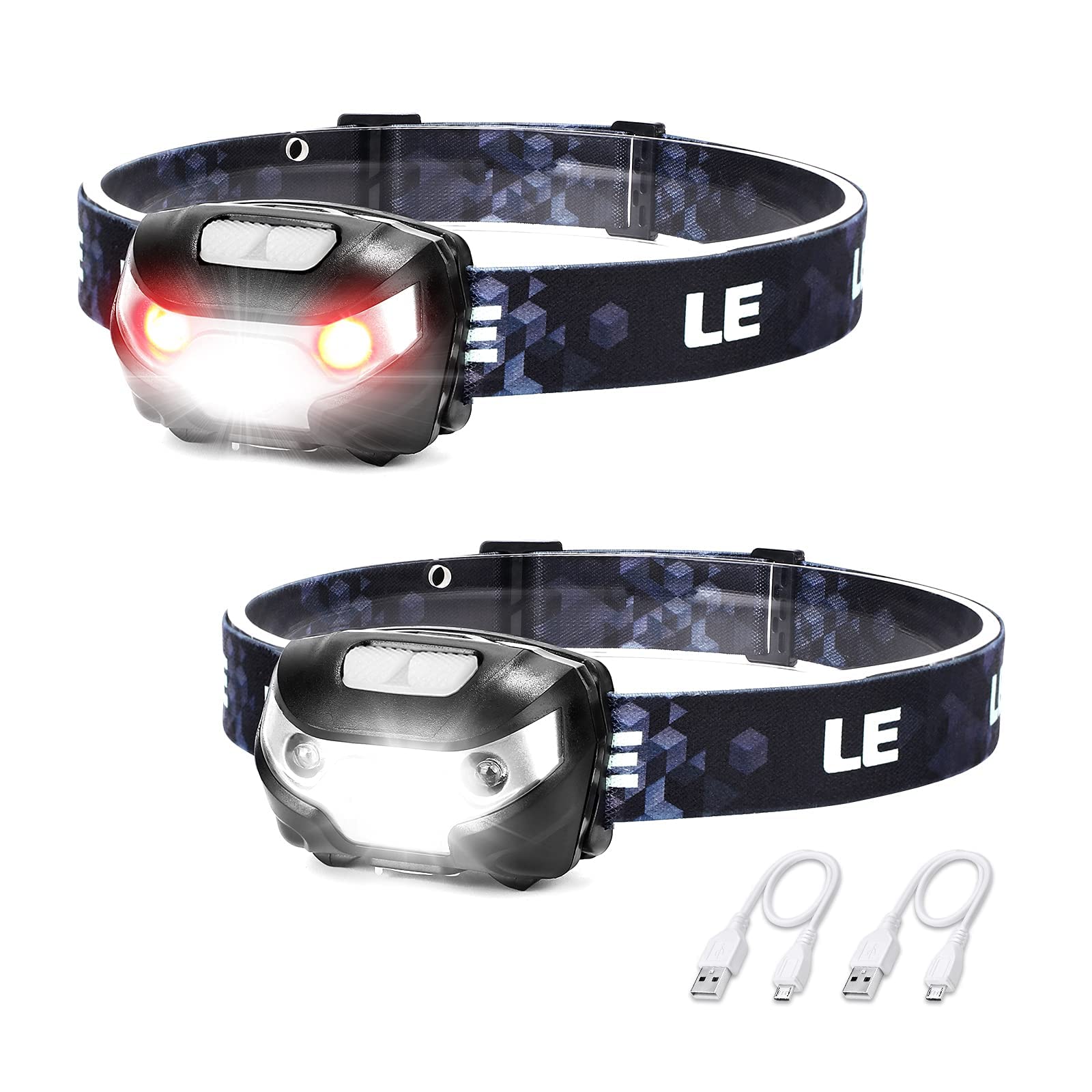 Lighting Ever LED Headlamp Rechargeable 2 Packs - Super Bright Head Lamp with 5 Modes for Camping & Hiking Gear Essentials, IPX4