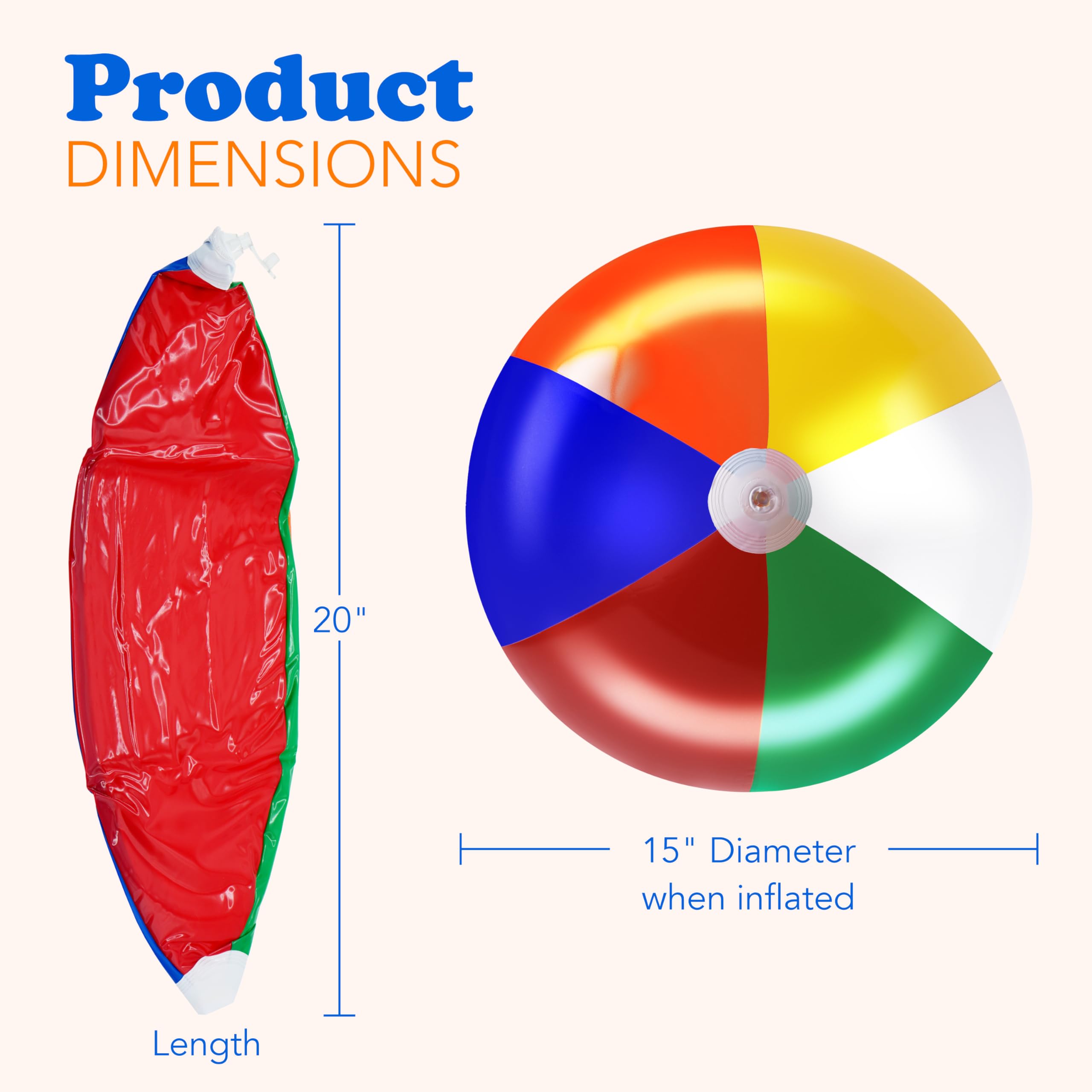 4E'S Novelty Beach Balls 3 Pack 20'' Inflatable For Kids - Toys & Toddlers, Pool Games, Toy Classic Rainbow Color