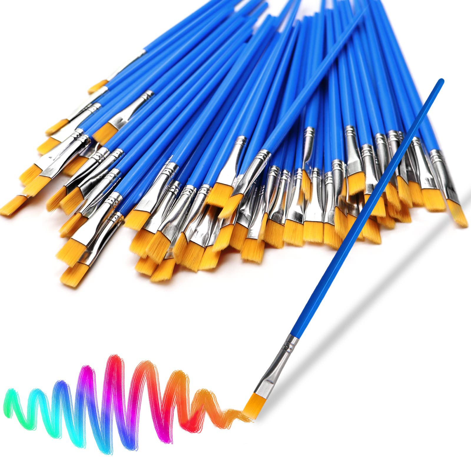 100 Pcs Flat Paint Brushes Set Kids Nylon Hair Acrylic Small Oil Watercolor Artist Painting Kits Bulk For Children