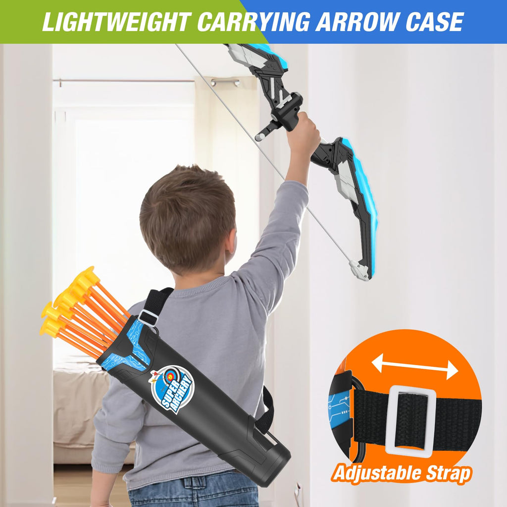 HYES 2 Pack Kids Bow and Arrow, LED Light Up Archery Set with 24 Suction Cup Arrows, Indoor Outdoor Sport Dinosaur Toys Gifts fo