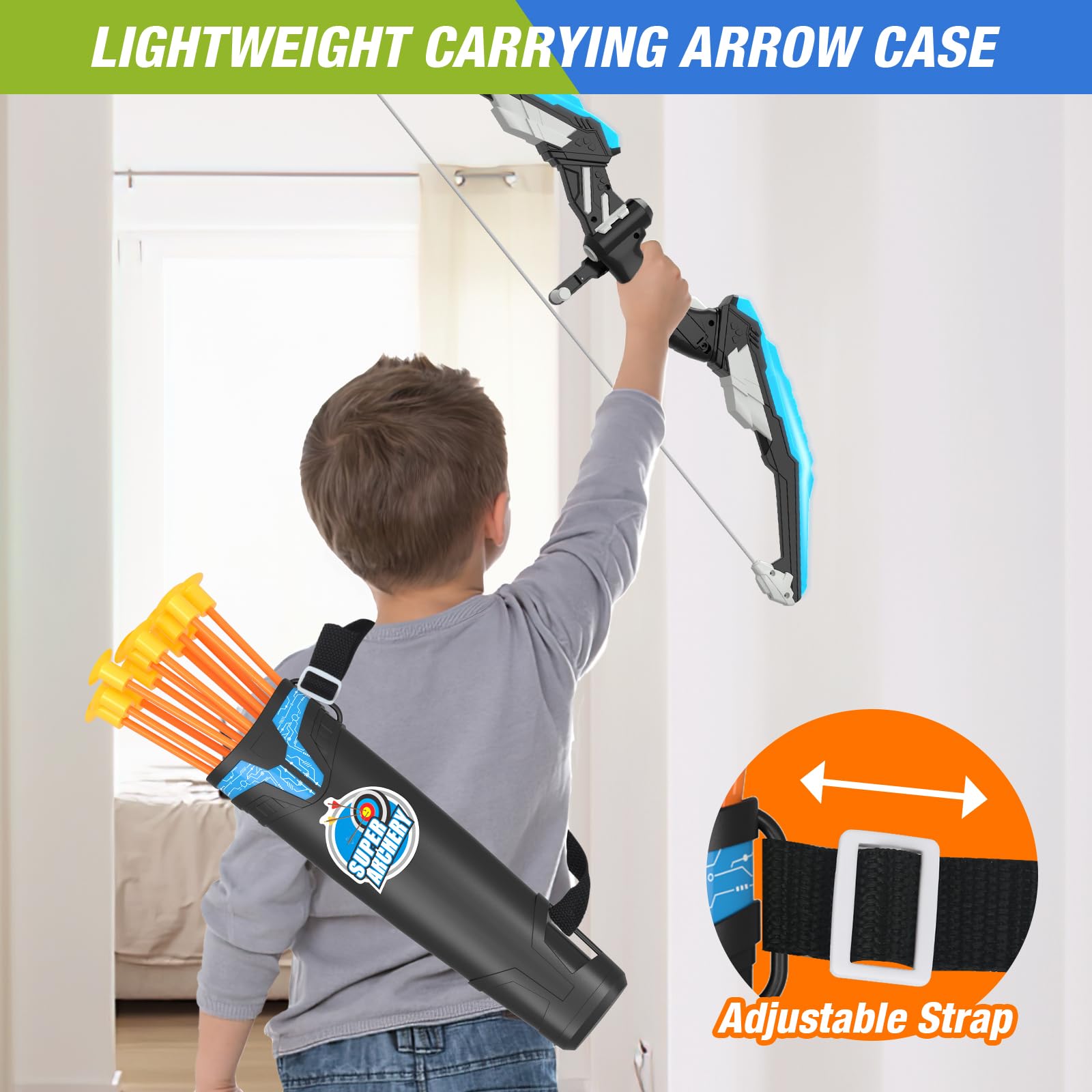 HYES 2 Pack Kids Bow and Arrow, LED Light Up Archery Set with 24 Suction Cup Arrows, Indoor Outdoor Sport Dinosaur Toys Gifts fo
