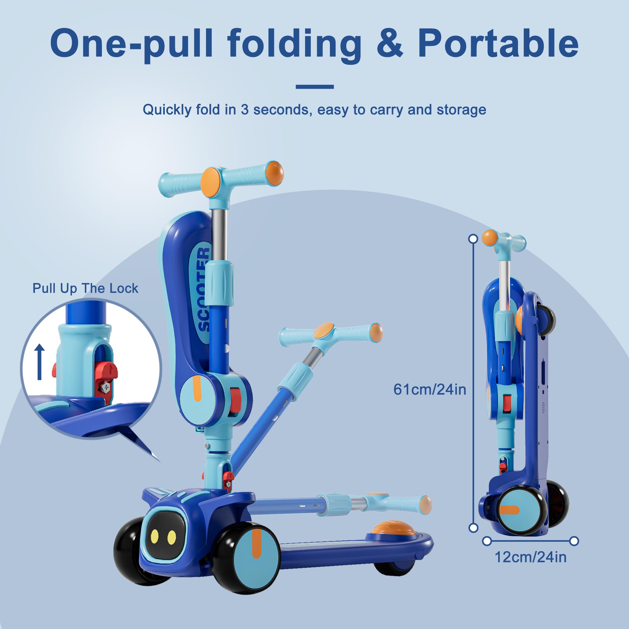 Unbreakable & Never Fall Down 2-in-1 Scooters Kids 3 Wheel Kick Scooter for Boys Girls Ages 3-14, Adjustable Height & Removable