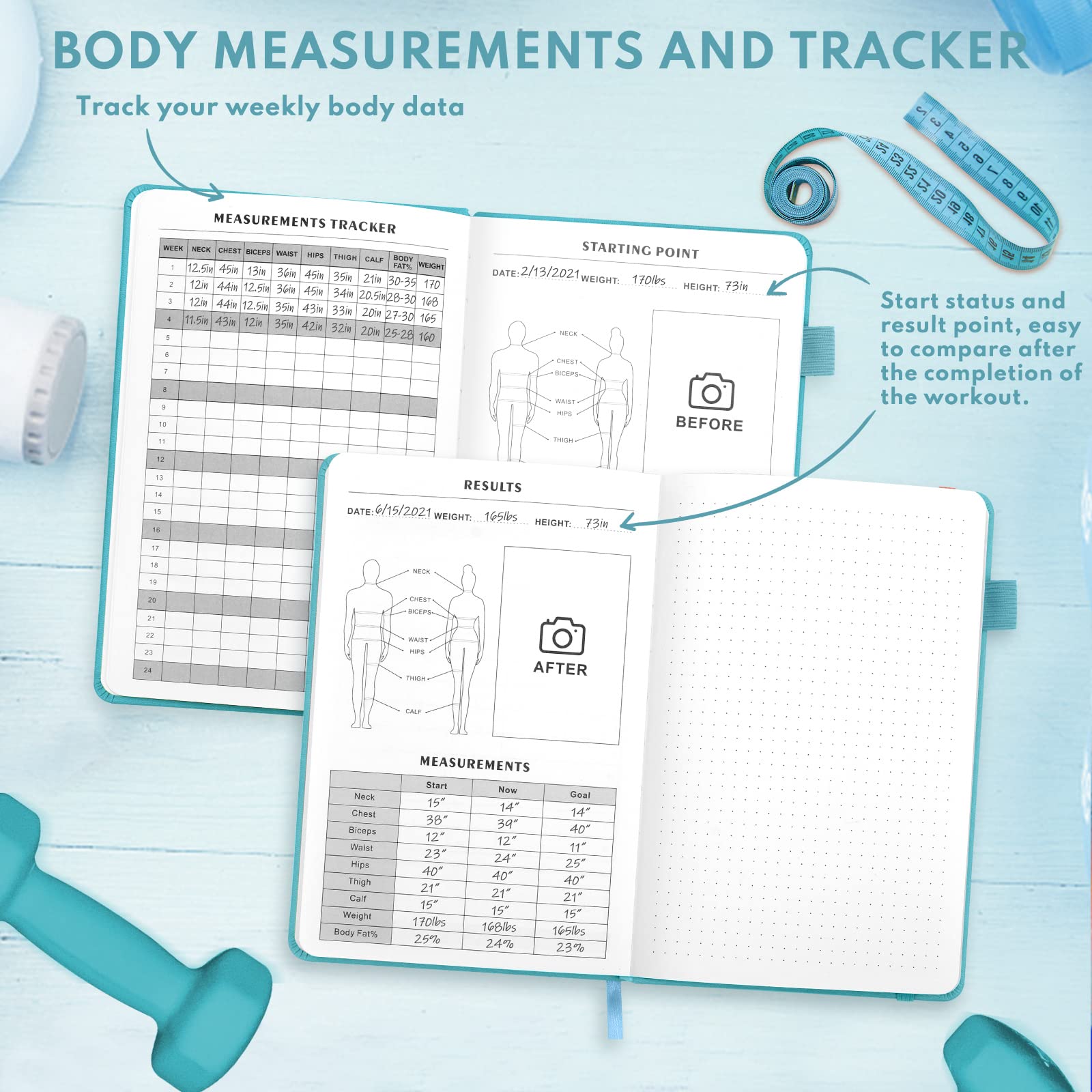 Epewizd Fitness Journal Hardcover Workout Planner 6- Month Undated Workout Log Book Home Gym Accessories For Women And Man-Sierr