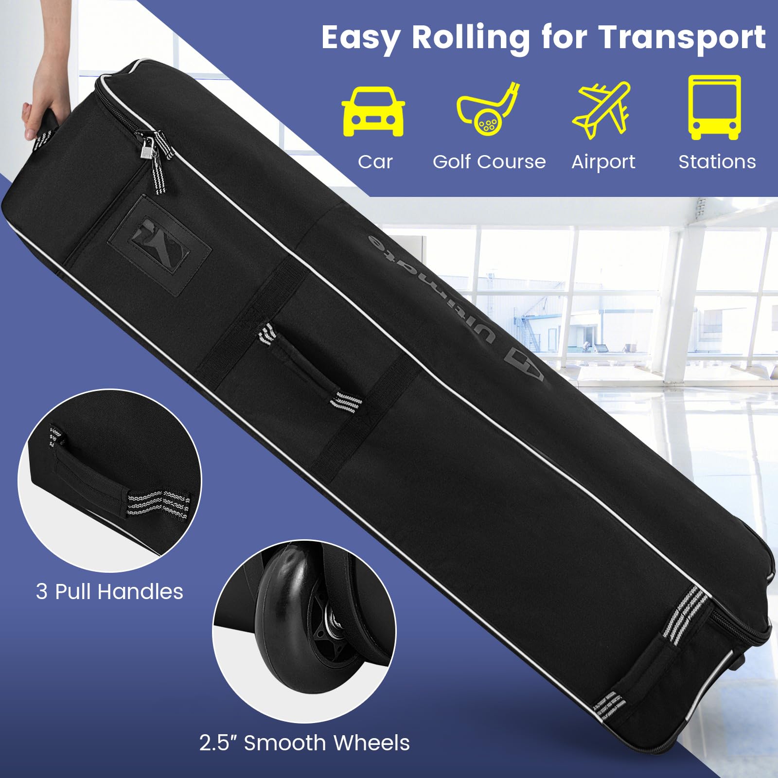 Goplus Golf Travel Bag With Wheels, Portable Golf Club Travel Bag With 3 Pull Handles, Smooth Zipper, Name Card Holder, Anti-Sli
