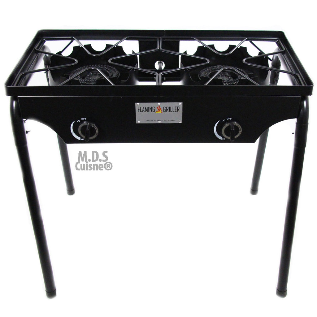 M.D.S Cuisine Cookwares Double Two Burner Stove Heavy Duty Outdoor Stand Portable Bbq Grill Camping