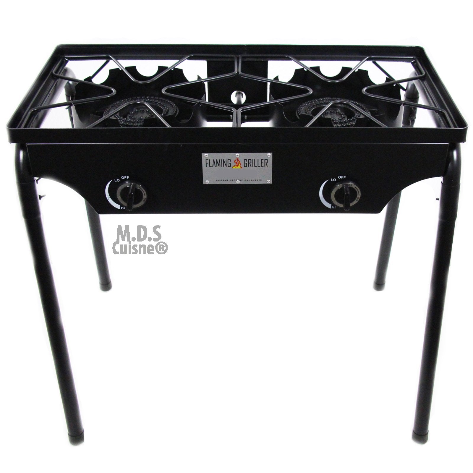 M.D.S Cuisine Cookwares Double Two Burner Stove Heavy Duty Outdoor Stand Portable Bbq Grill Camping