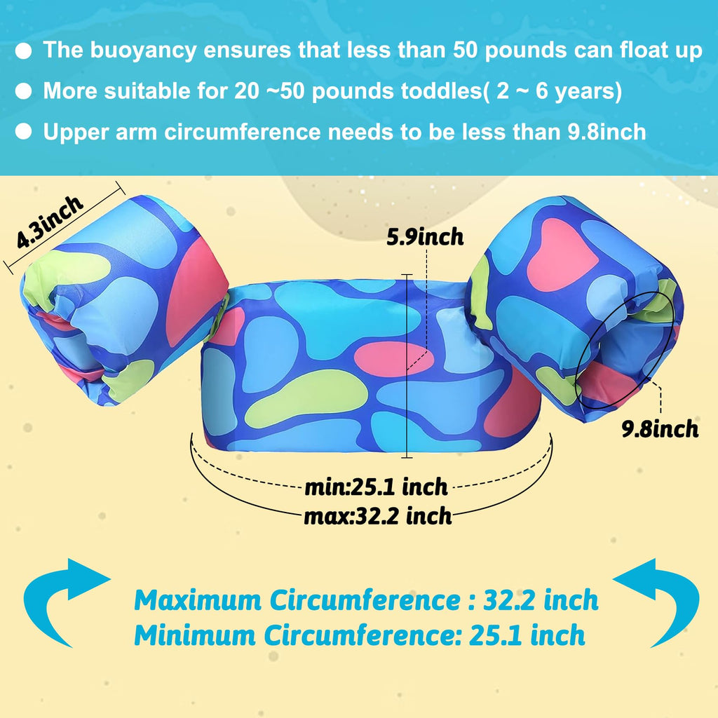 Double Couple Toddler Swim Vest With Sleeves Cartoon Adjustable Strap Swimming Jacket Pool Floaties For Kids 20-50 Pounds Boys A