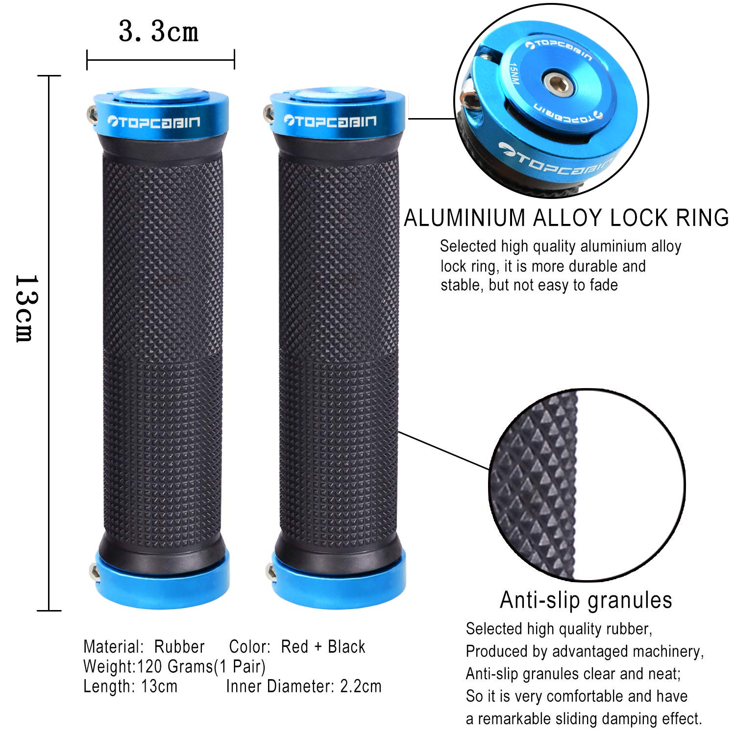 Topcabin Bicycle Grips,Double Lock On Locking Bicycle Handlebar Grips Rubber Comfortable Bike Grips For Bicycle Mountain Bmx (Na