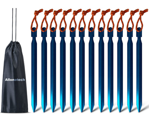 12 Pack Tent Stakes, 7075 Ground Metal Camping Aluminum Tent Pegs, Lightweight Stakes Heavy Duty Spikes Camping Accessories, Blu