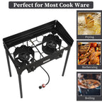 Rovsun 2 Burner Outdoor Propane Gas Stove With Windpanel, Carrying Bag & Regulator, 150,000 Btu Stand Cooker For Backyard Cookin