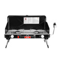 Feasto Camping Propane Stove, Portable Camping Grill Stove, Push-Button Ignition, Adjustable Windproof Burners, Wind Guards, Fol