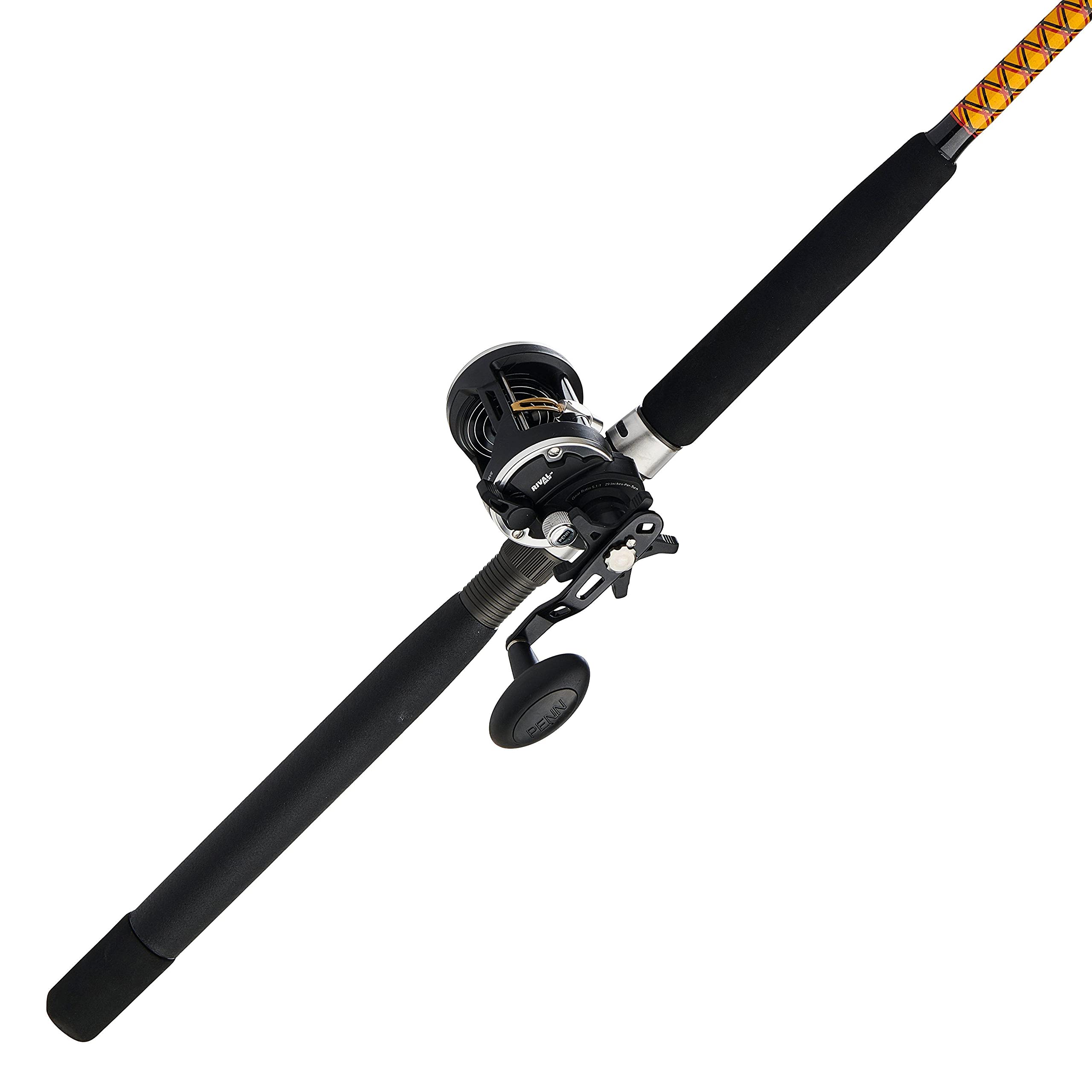 Ugly Stik Bigwater Casting Fishing Rod & Penn Rival Level Wind Conventional Reel Combo, Black/Red/Yellow
