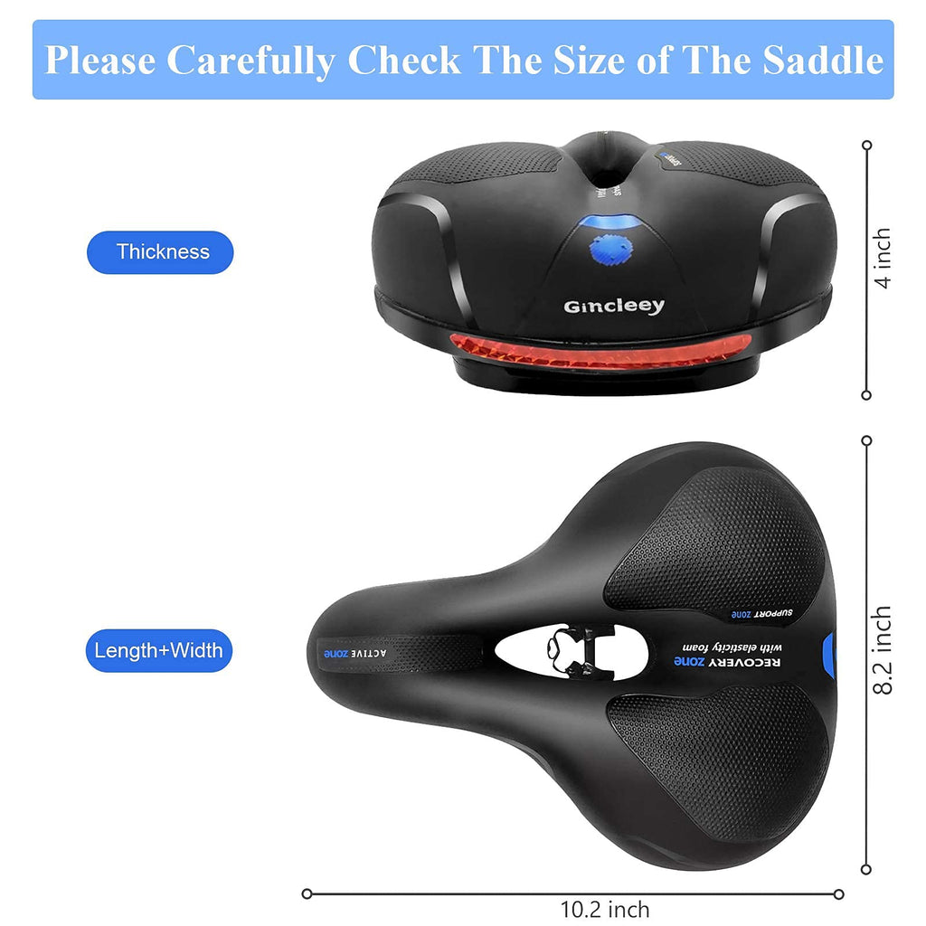 Gincleey Comfort Bike Seat For Women Men,Wide Bicycle Saddle Replacement Memory Foam Padded Soft Bike Cushion With Dual Shock Ab