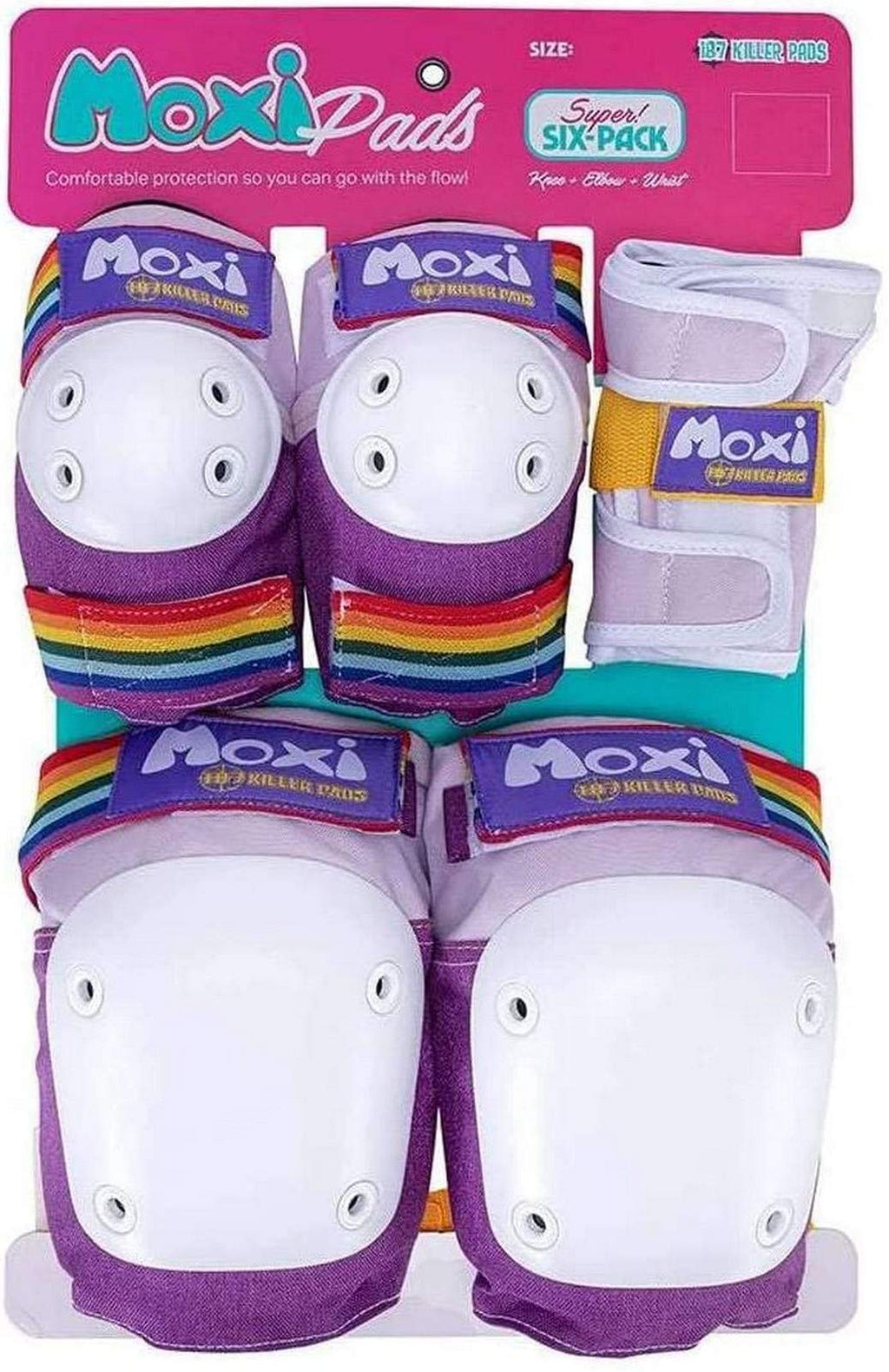 187 Killer Pads Moxi Skate Knee Pads, Elbow Pads, And Wrist Guards, Six Piece Pad Set, Moxi Lavender, Xl Thick