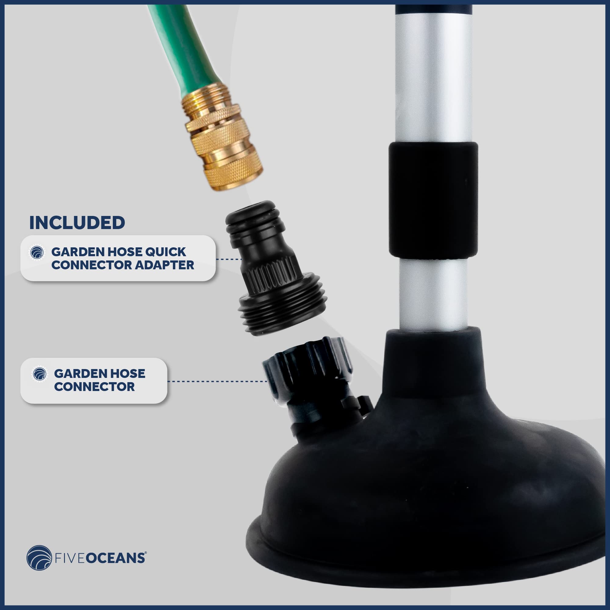 Five Oceans Inboard Motor Muff, Universal Inboard Motor Flusher, Black Pvc Marine Grade Round Cup Muff, Telescoping Shaft Adjust