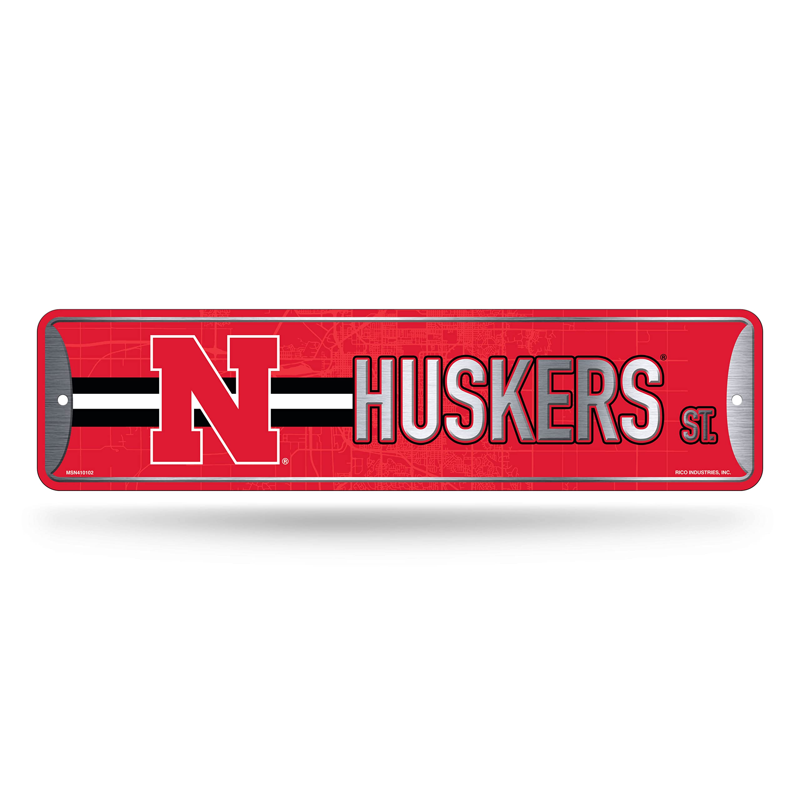 Rico Industries NCAA Nebraska Cornhuskers Metal Street Sign Metal Street Sign 4 x 15 Home D  cor - Bedroom - Office - Man Cave