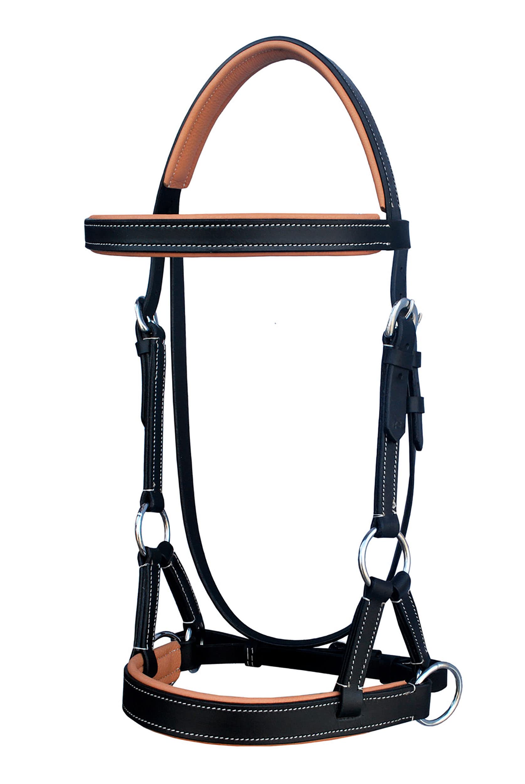 Challenger Horse Western Leather Tan Padded Bitless Sidepull Bridle Reins 77Rs33Tn-F