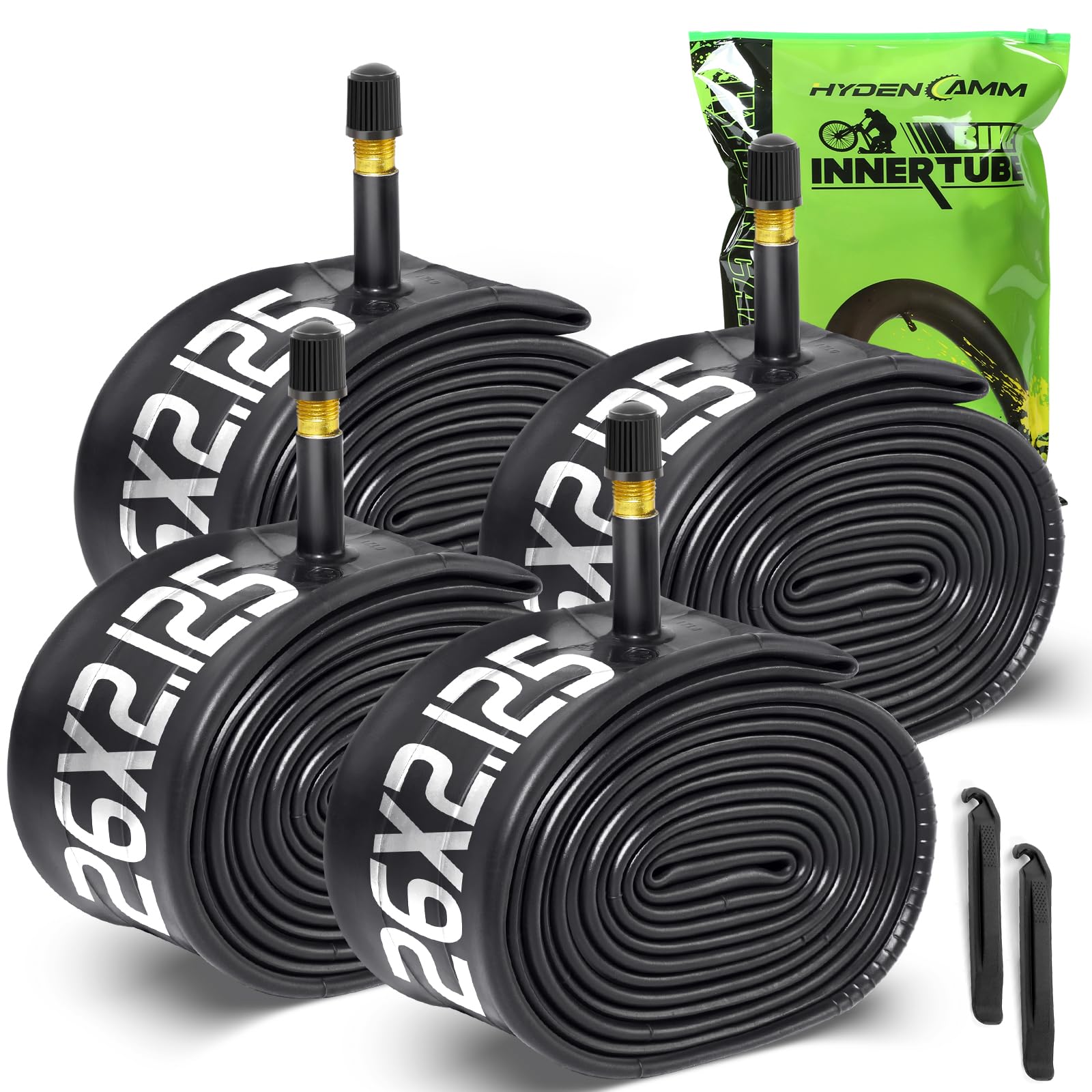 Hydencamm 4 Pack 26x2.125/2.40 Bike Tube, 26 x 2.125 Bike Tube with 35mm AV Schrader Valve, Butyl 26 x 2.25 Bike Inner Tube with