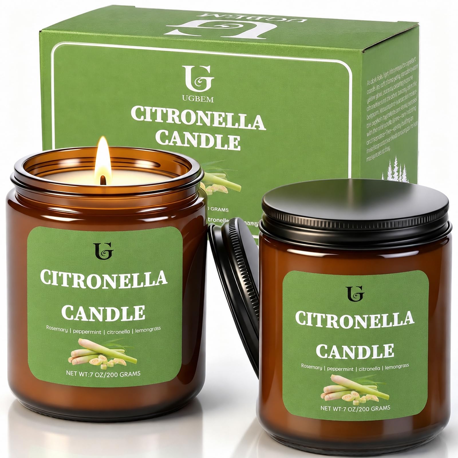 UGBEM Citronella Candles Outdoor, Natural Soy Wax Outdoor Candles for Patio Backyard Garden Camping, Citronella Essential Oil Bl