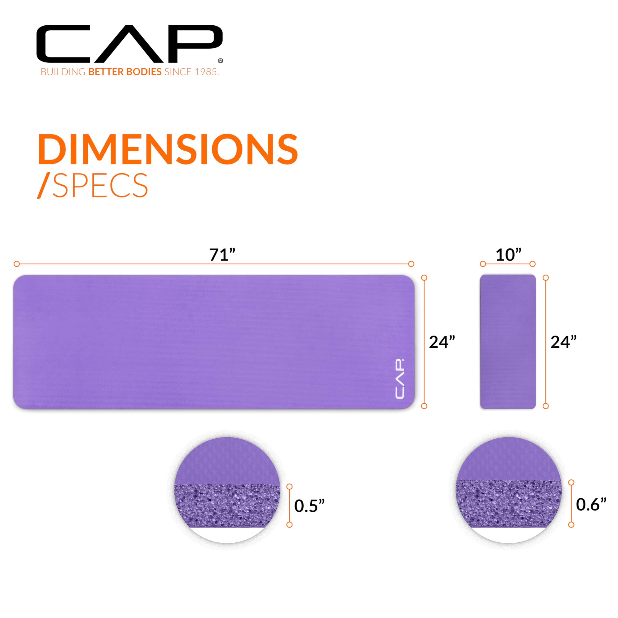 Cap High Density Exercise Yoga Mat With Strap And Knee Pad 71''X24''X1/2'' Purple