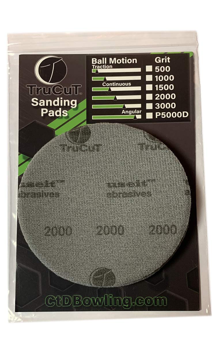 Trucut Sanding Pads  3 Pack  500, 1000, 2000 Grit  5'' Diameter  Sanding Pads Made For Bowling Balls  Surface Management  Bowlin