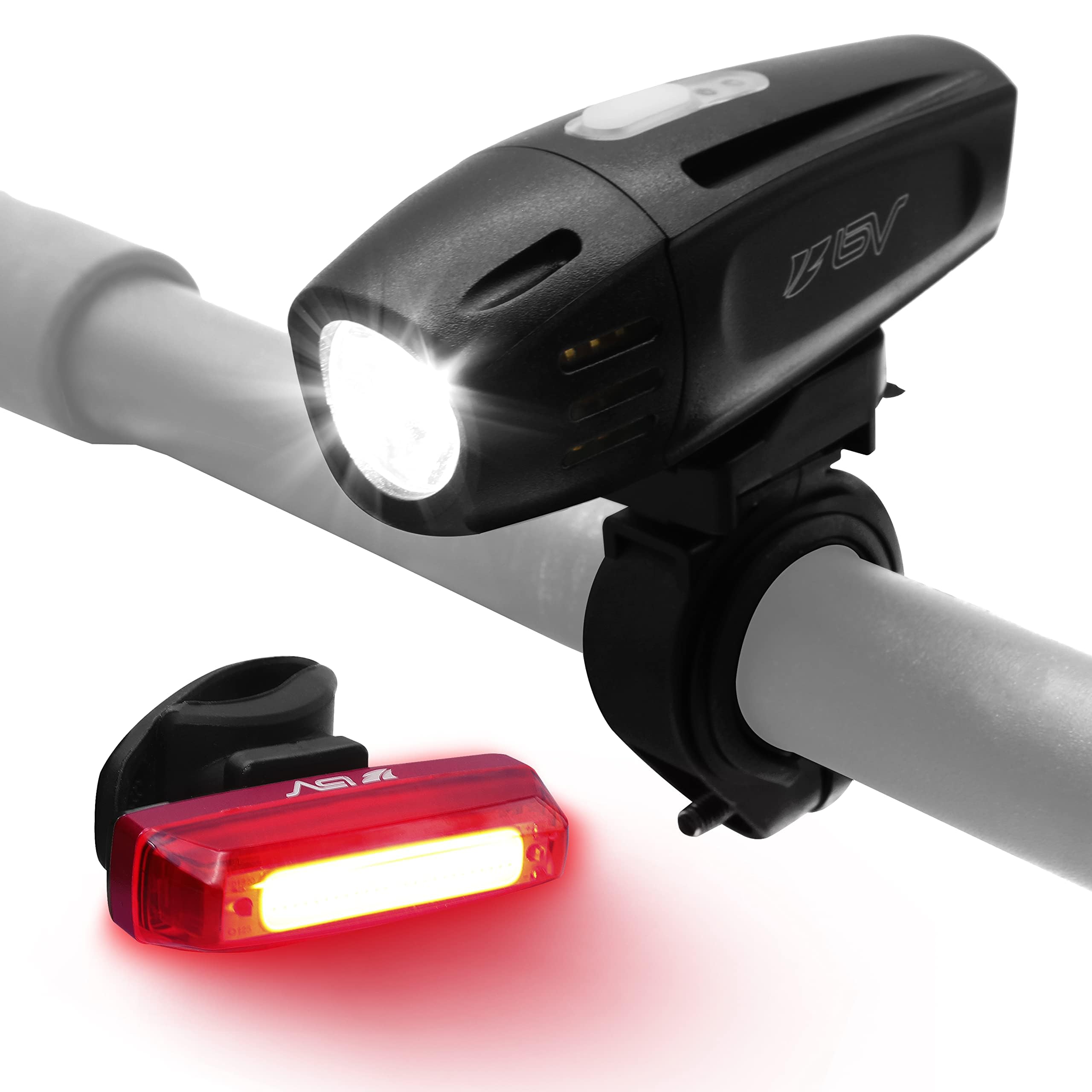 Bv Super Bright Bike Light Set Usb Rechargeable - Headlight & Taillight, Waterproof Ip44 , 3 Light Modes Including Flash Mode Fo