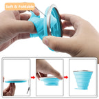 Litoexpe 4 Pack Silicone Collapsible Travel Cup Portable Folding Camping Cup Sets With Lids, Orange & Blue & Coffee & Purple, Ca
