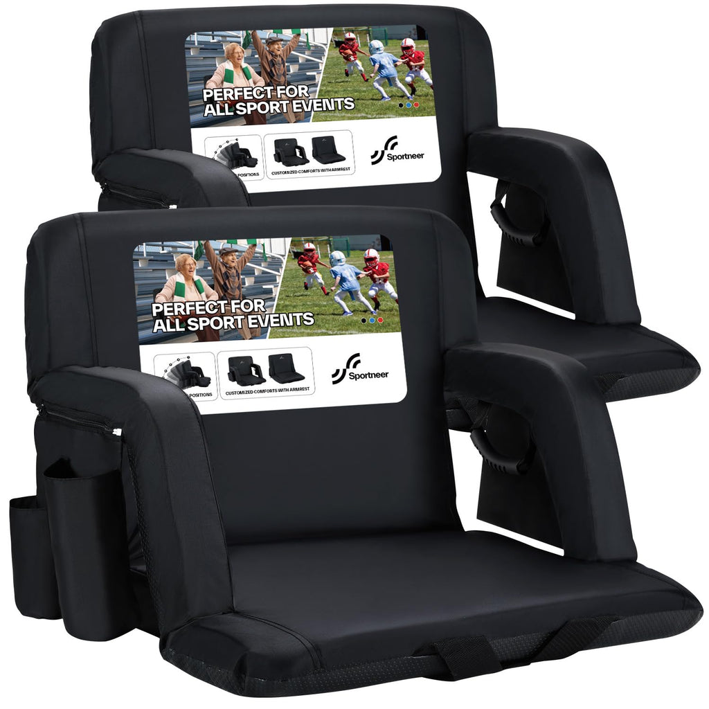 Sportneer Bleacher Chairs With Back And Cushion: 24'' Extra Wide 2.5'' Thick Comfy Cushion Stadium Seats With Armrest, 6 Adjusta