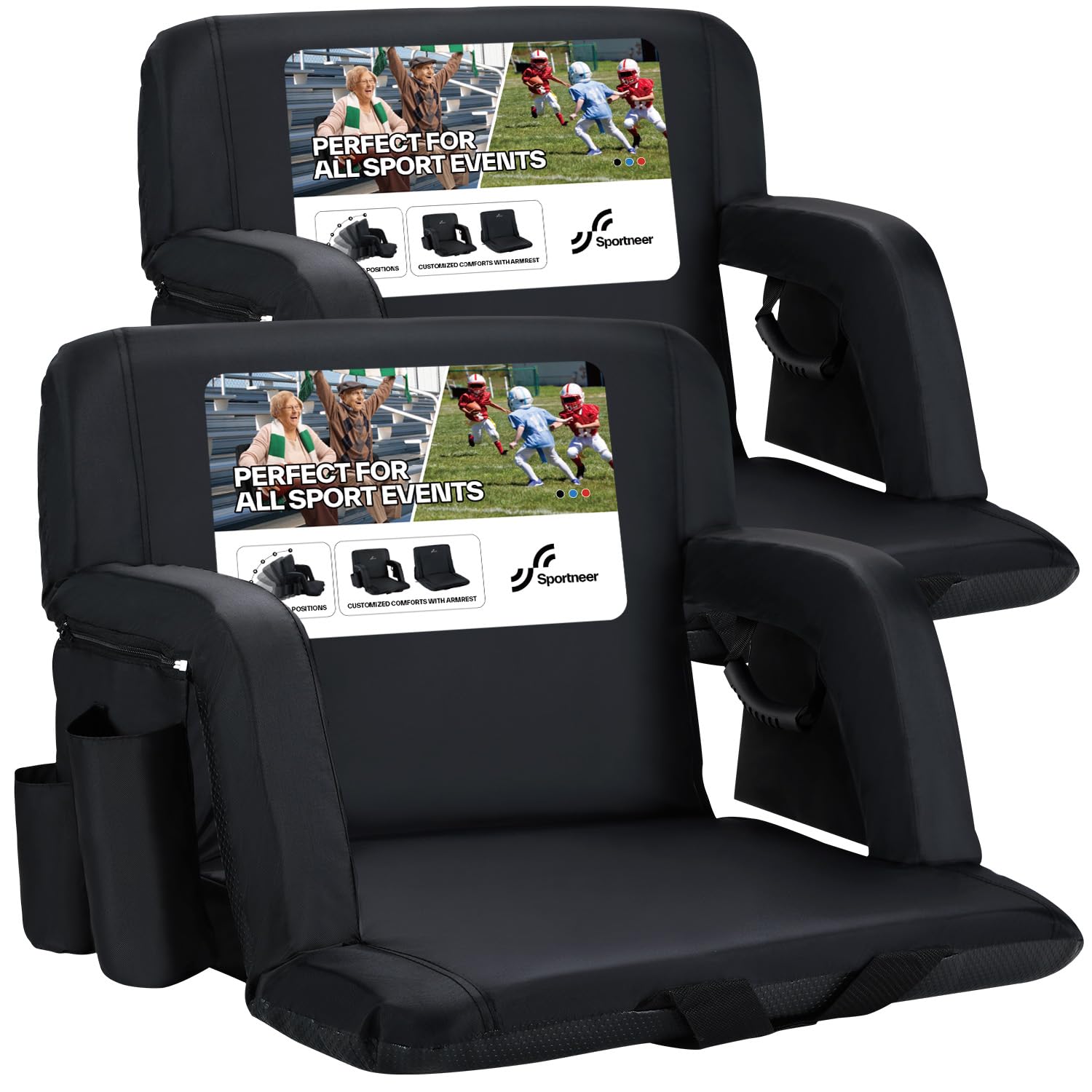 Sportneer Bleacher Chairs With Back And Cushion: 24'' Extra Wide 2.5'' Thick Comfy Cushion Stadium Seats With Armrest, 6 Adjusta
