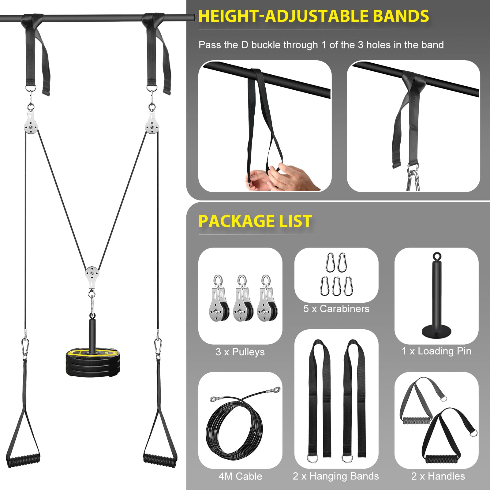 Weight Cable Pulley System Gym, Cable Weight Pulley System Attachments For Home Gym With Handle Pulley System Gym Lat Pull Down,