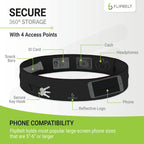 FlipBelt Classic Running Belt for Phone and Small Accessories, Exercise Waist Pouch for Women and Men, XXS Black
