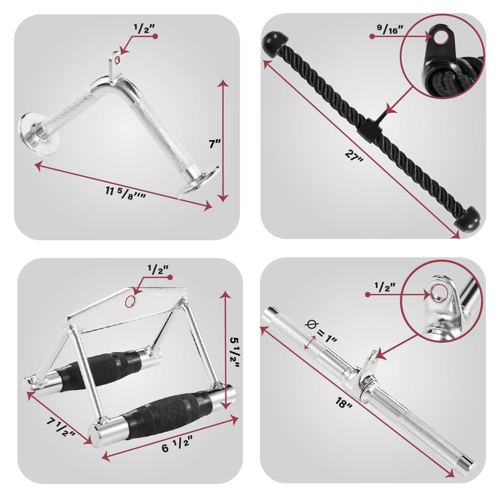 Yes4All Combo Double D Handle Cable Attachment, Tricep Ropetricep Pull Down Rope, Rotating Straight Bar, And V-Shaped Bar Handle