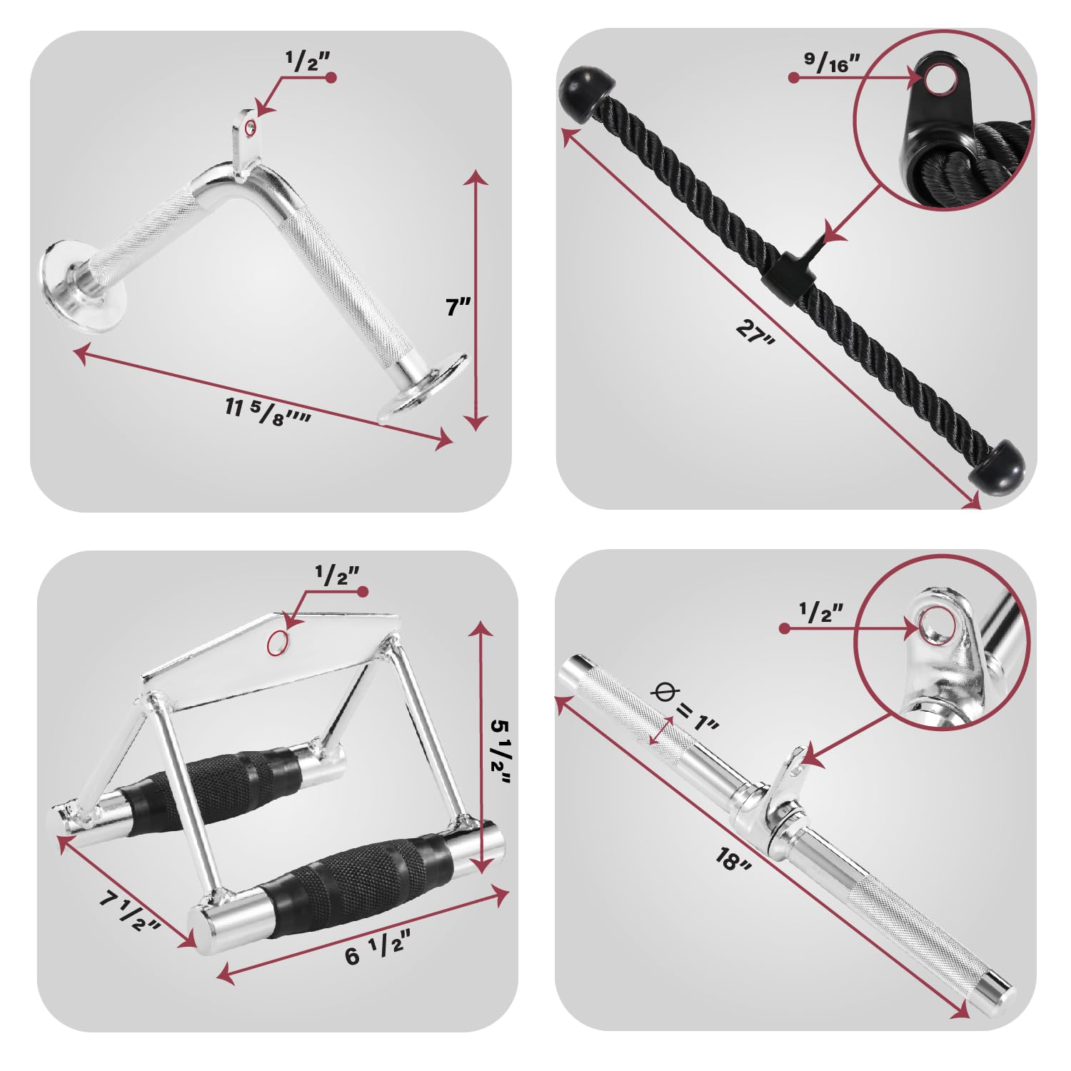Yes4All Combo Double D Handle Cable Attachment, Tricep Ropetricep Pull Down Rope, Rotating Straight Bar, And V-Shaped Bar Handle