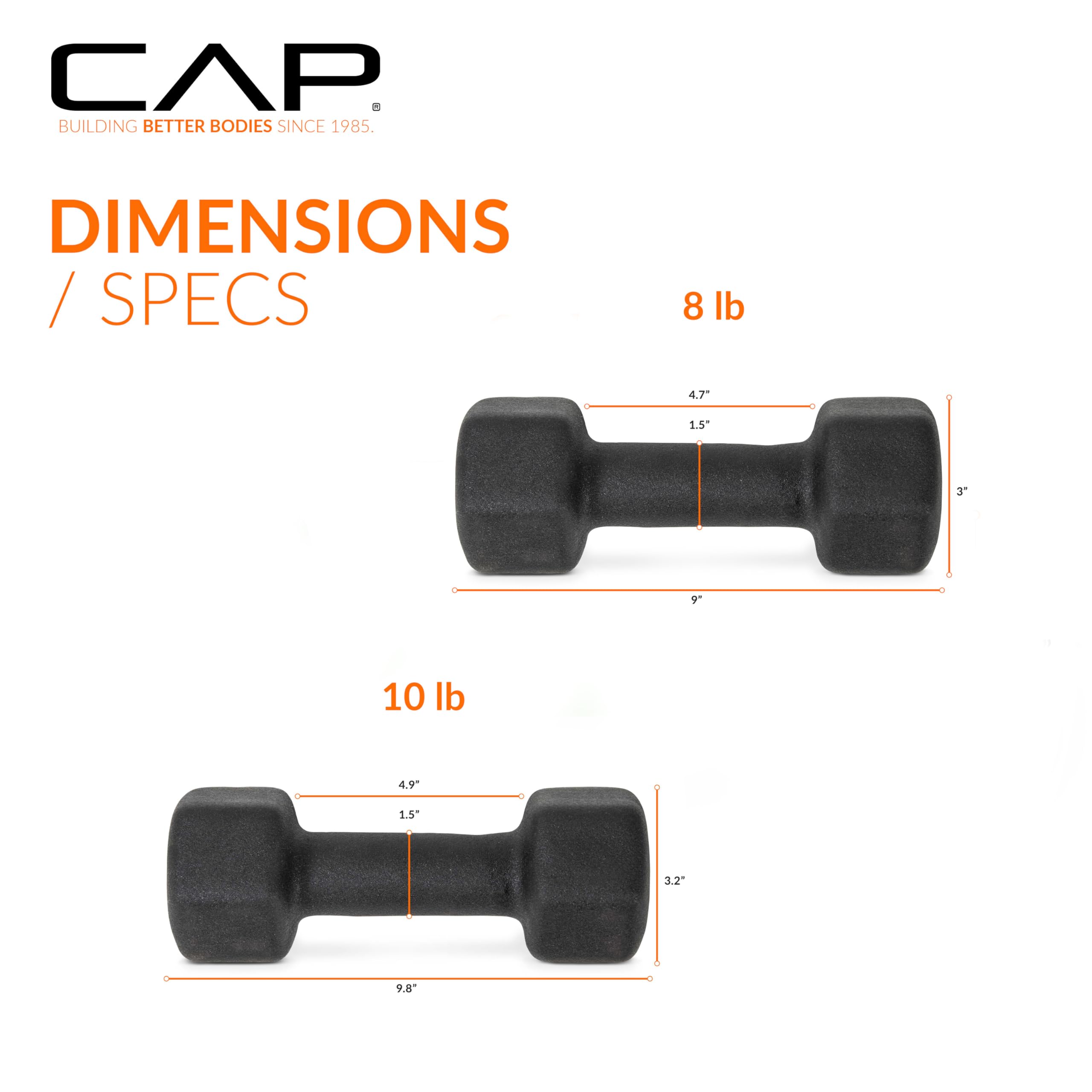 CAP Barbell 56 LB Set of Neoprene Dumbbells with Rack Black | 2, 3, 5, 8, 10 LB pairs